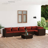 7 Piece Patio Lounge Set with Cushions Poly Rattan Brown