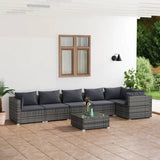 7 Piece Patio Lounge Set with Cushions Poly Rattan Gray