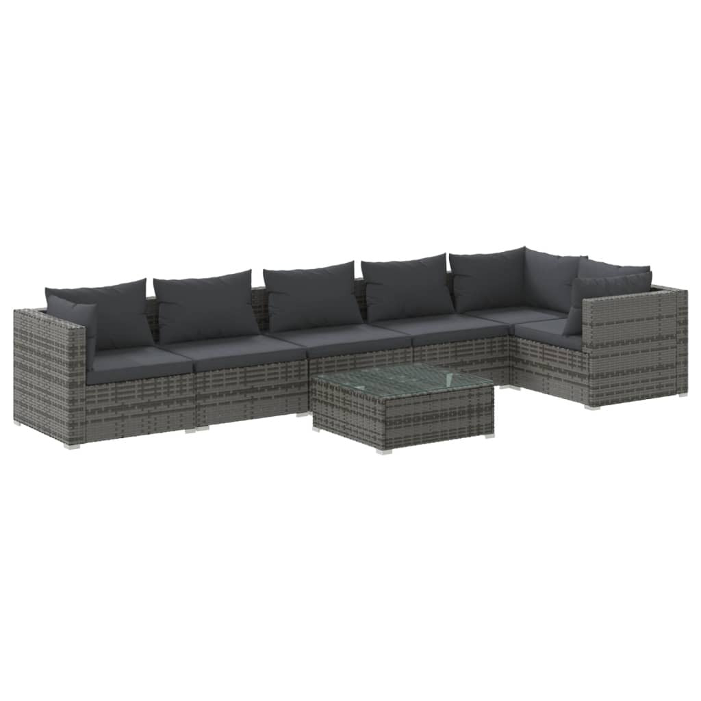 7 Piece Patio Lounge Set with Cushions Poly Rattan Gray