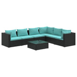 7 Piece Patio Lounge Set with Cushions Poly Rattan Black