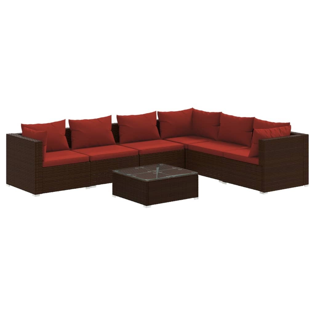 7 Piece Patio Lounge Set with Cushions Poly Rattan Brown