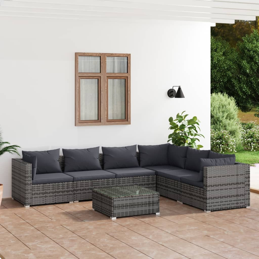 7 Piece Patio Lounge Set with Cushions Poly Rattan Gray