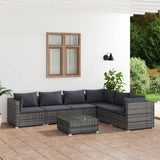 7 Piece Patio Lounge Set with Cushions Poly Rattan Gray