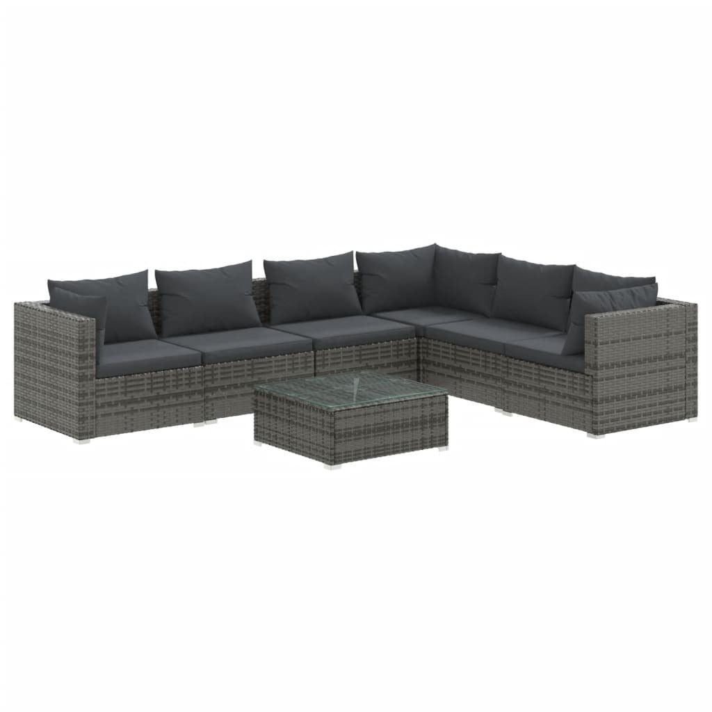 7 Piece Patio Lounge Set with Cushions Poly Rattan Gray