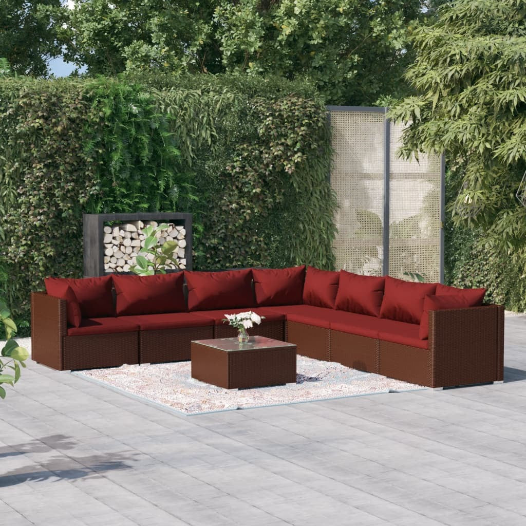 8 Piece Patio Lounge Set with Cushions Poly Rattan Brown