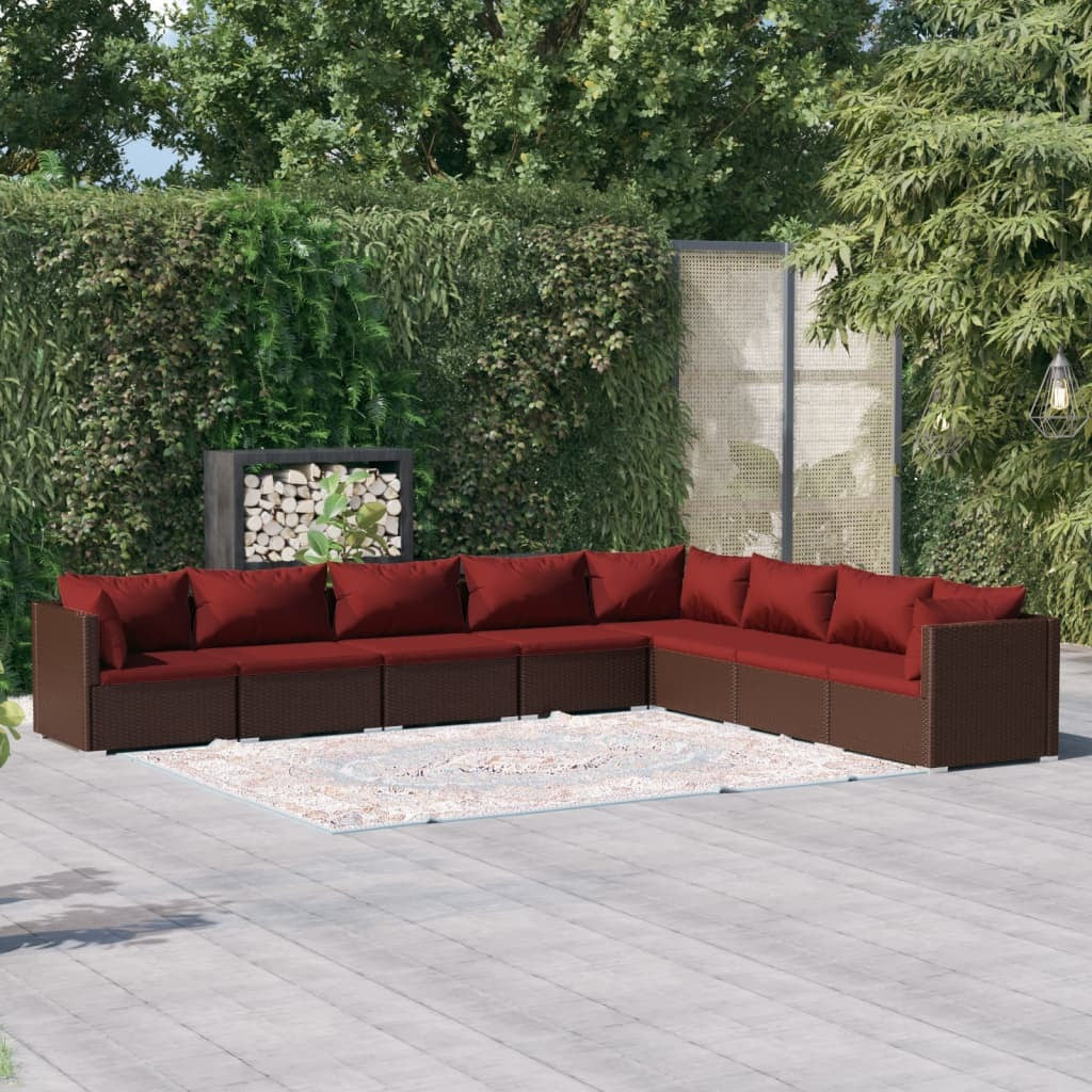 8 Piece Patio Lounge Set with Cushions Poly Rattan Brown