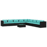 10 Piece Patio Lounge Set with Cushions Poly Rattan Black