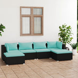 6 Piece Patio Lounge Set with Cushions Poly Rattan Black