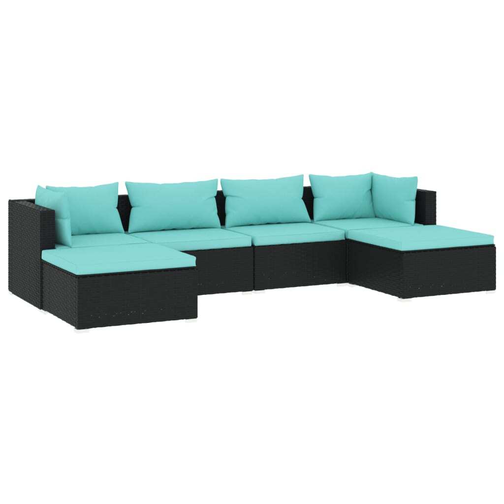 6 Piece Patio Lounge Set with Cushions Poly Rattan Black