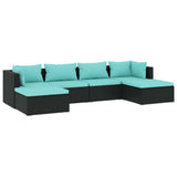 6 Piece Patio Lounge Set with Cushions Poly Rattan Black