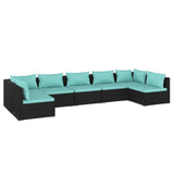 7 Piece Patio Lounge Set with Cushions Poly Rattan Black