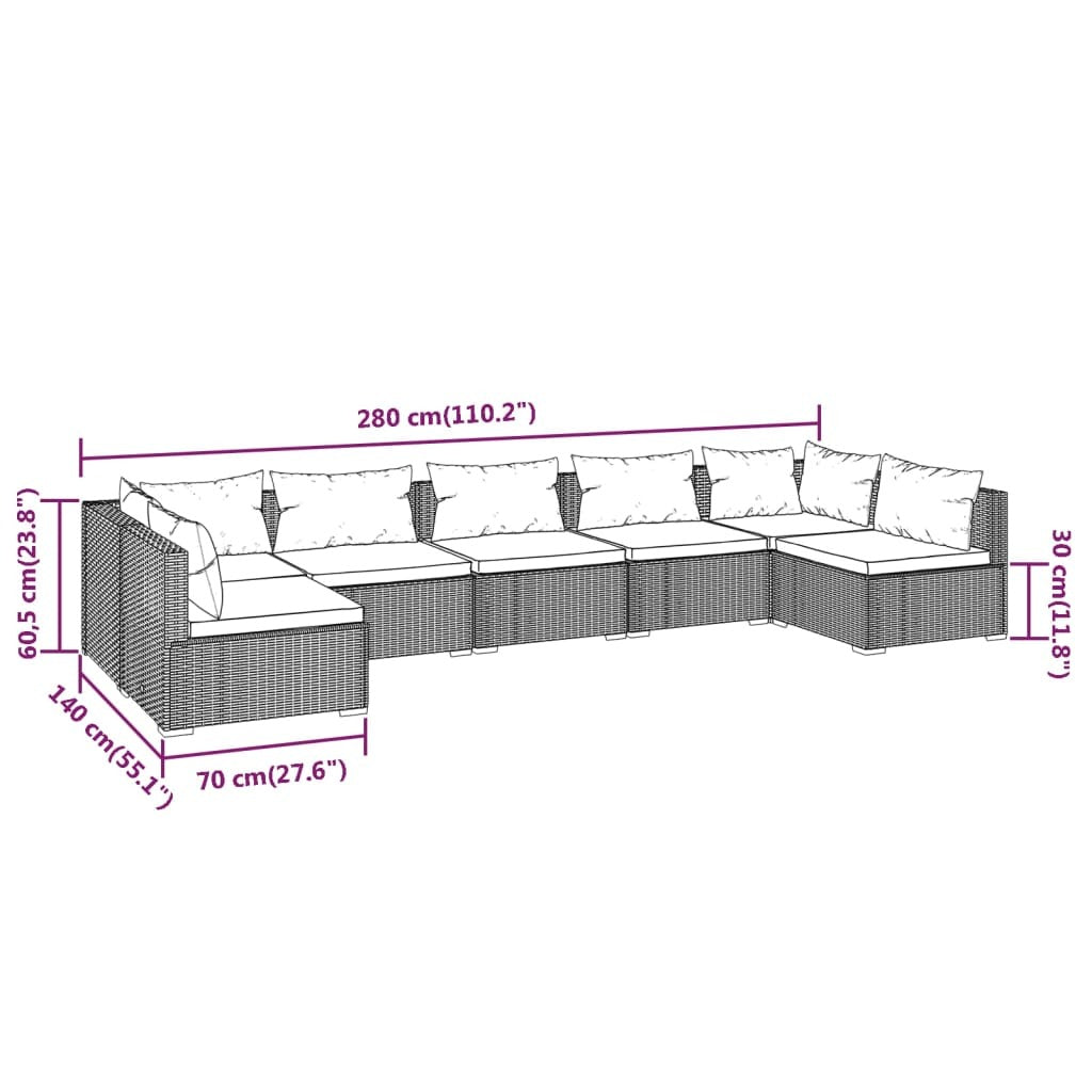 7 Piece Patio Lounge Set with Cushions Poly Rattan Black