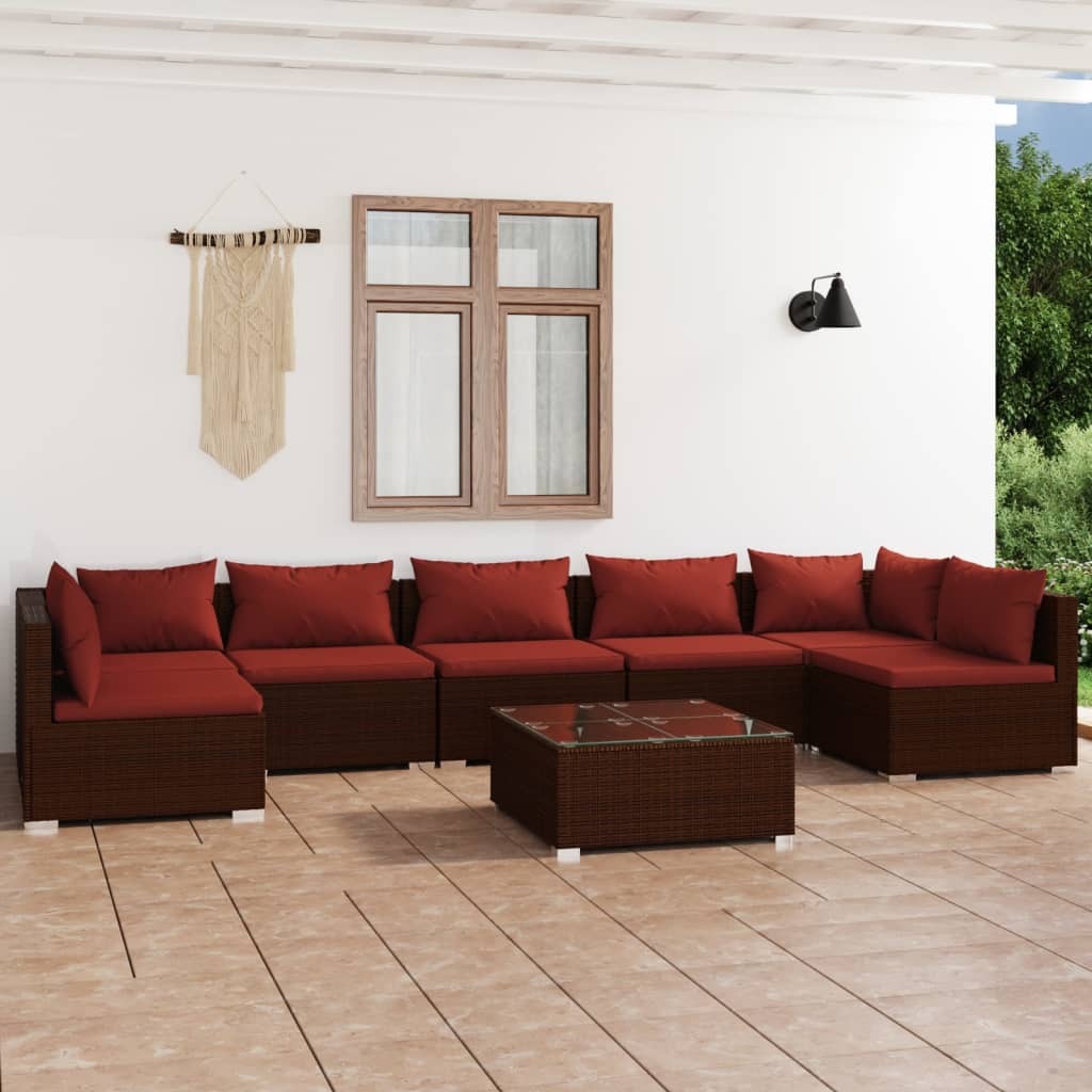 8 Piece Patio Lounge Set with Cushions Poly Rattan Brown
