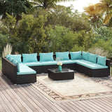 10 Piece Patio Lounge Set with Cushions Poly Rattan Black