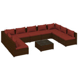 10 Piece Patio Lounge Set with Cushions Poly Rattan Brown