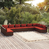 10 Piece Patio Lounge Set with Cushions Poly Rattan Brown