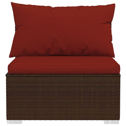 11 Piece Patio Lounge Set with Cushions Poly Rattan Brown