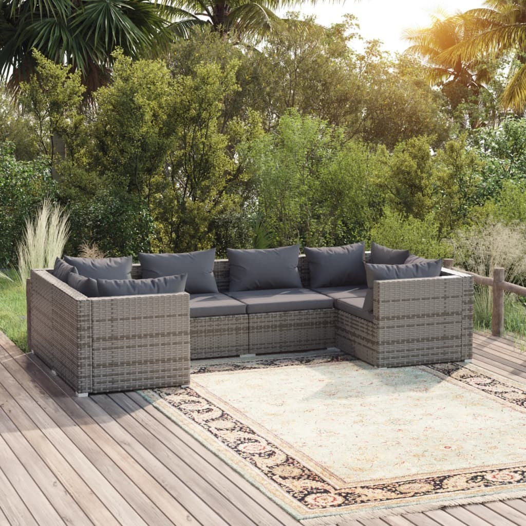 6 Piece Patio Lounge Set with Cushions Poly Rattan Gray