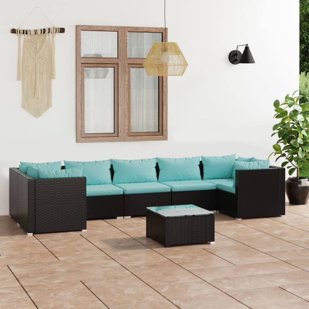8 Piece Patio Lounge Set with Cushions Poly Rattan Black