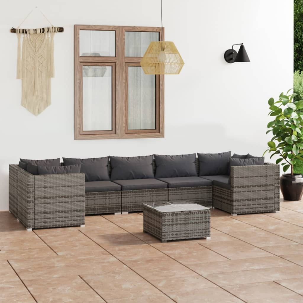 8 Piece Patio Lounge Set with Cushions Poly Rattan Gray