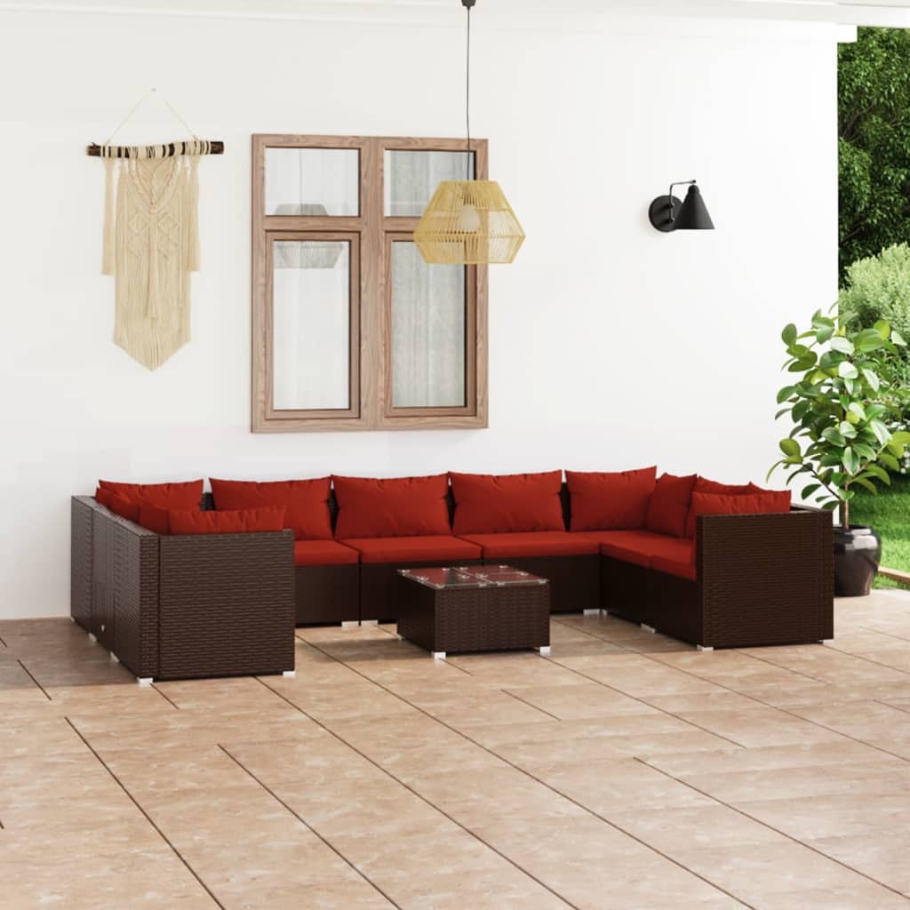 10 Piece Patio Lounge Set with Cushions Poly Rattan Brown