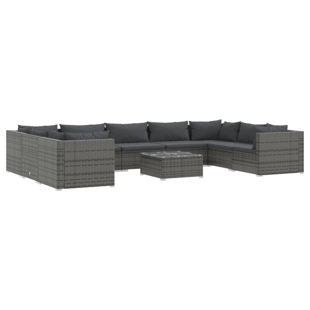 10 Piece Patio Lounge Set with Cushions Poly Rattan Gray