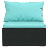 10 Piece Patio Lounge Set with Cushions Poly Rattan Black
