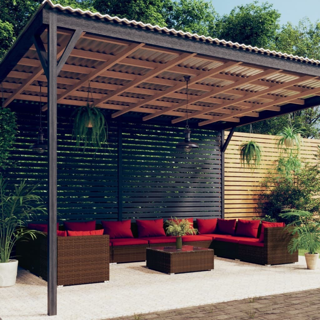 11 Piece Patio Lounge Set with Cushions Poly Rattan Brown