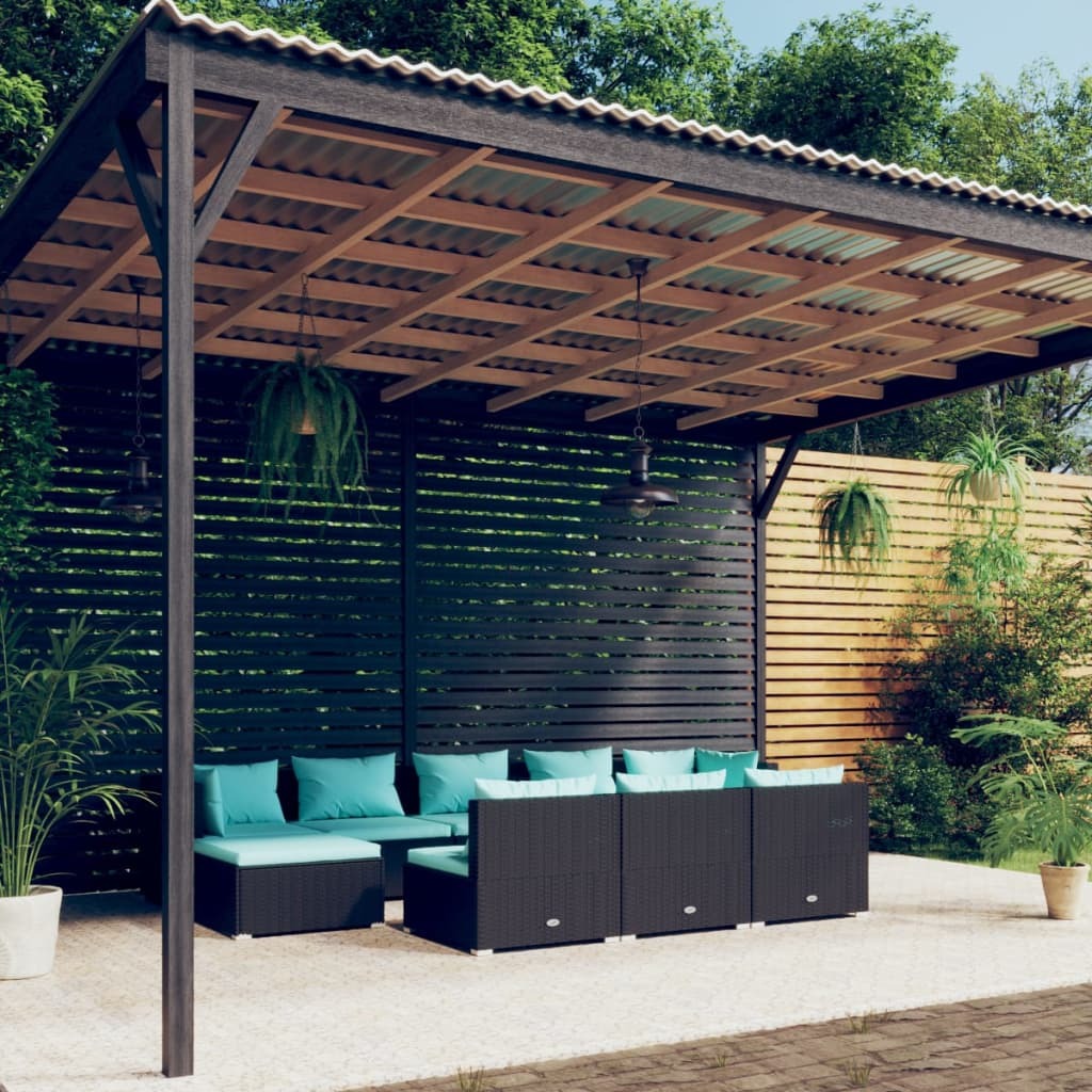 10 Piece Patio Lounge Set with Cushions Black Poly Rattan