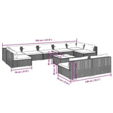 10 Piece Patio Lounge Set with Cushions Brown Poly Rattan
