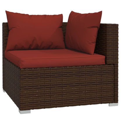 9 Piece Patio Lounge Set with Cushions Brown Poly Rattan
