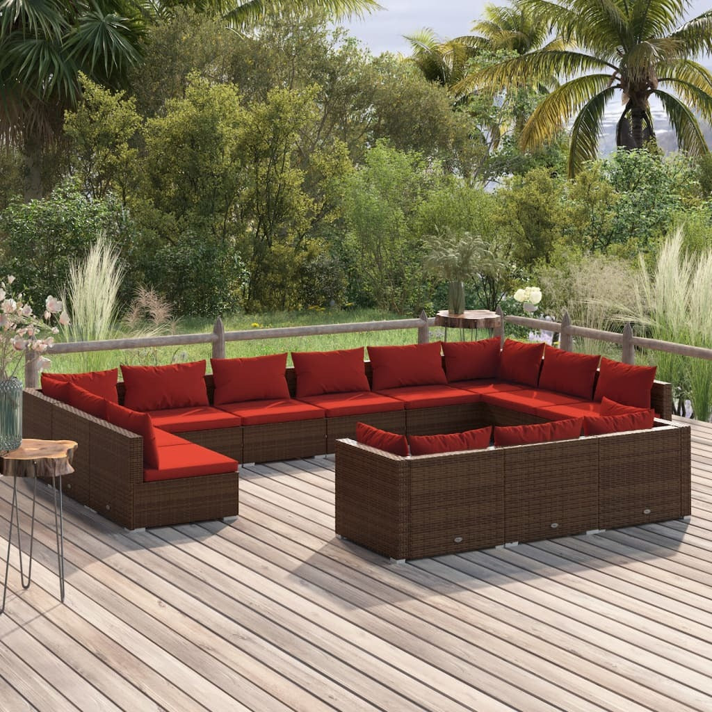 13 Piece Patio Lounge Set with Cushions Brown Poly Rattan