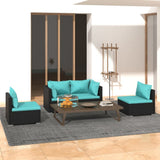 4 Piece Patio Lounge Set with Cushions Poly Rattan Black
