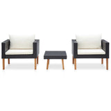 3 Piece Patio Lounge Set with Cushions Poly Rattan Black