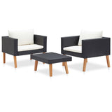 3 Piece Patio Lounge Set with Cushions Poly Rattan Black