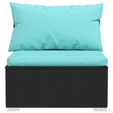 7 Piece Patio Lounge Set with Cushions Poly Rattan Black