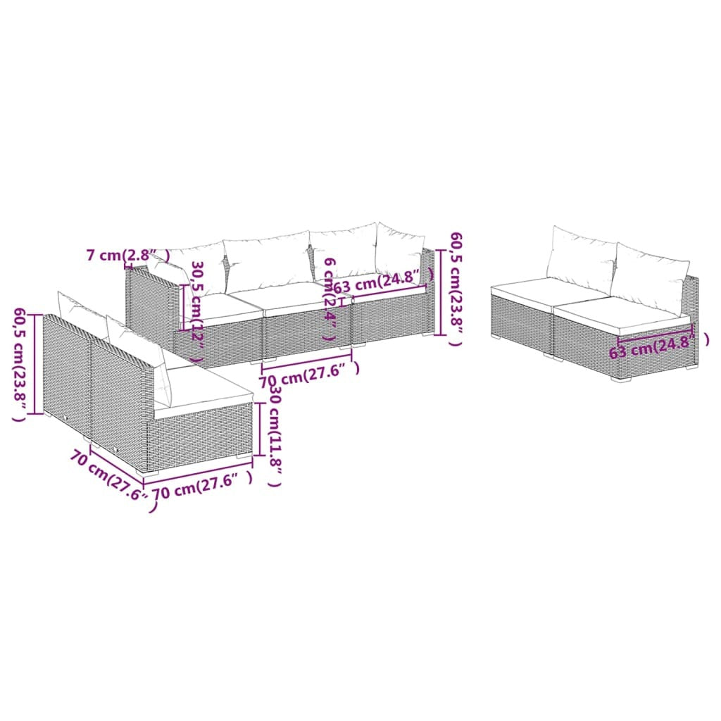 7 Piece Patio Lounge Set with Cushions Poly Rattan Black