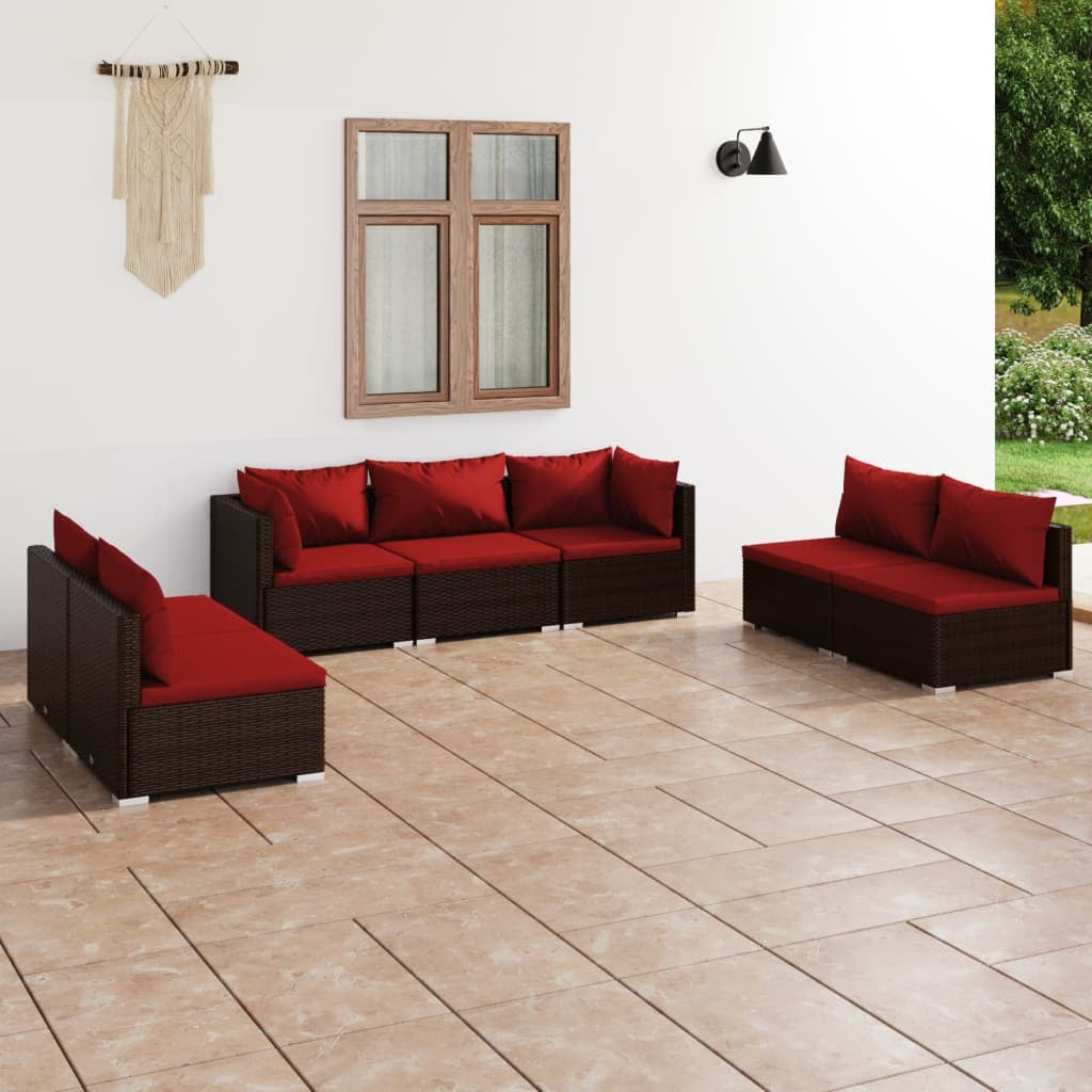 7 Piece Patio Lounge Set with Cushions Poly Rattan Brown