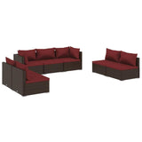 7 Piece Patio Lounge Set with Cushions Poly Rattan Brown