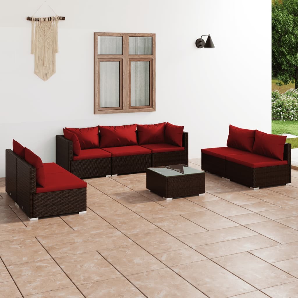8 Piece Patio Lounge Set with Cushions Poly Rattan Brown