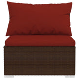 9 Piece Patio Lounge Set with Cushions Poly Rattan Brown