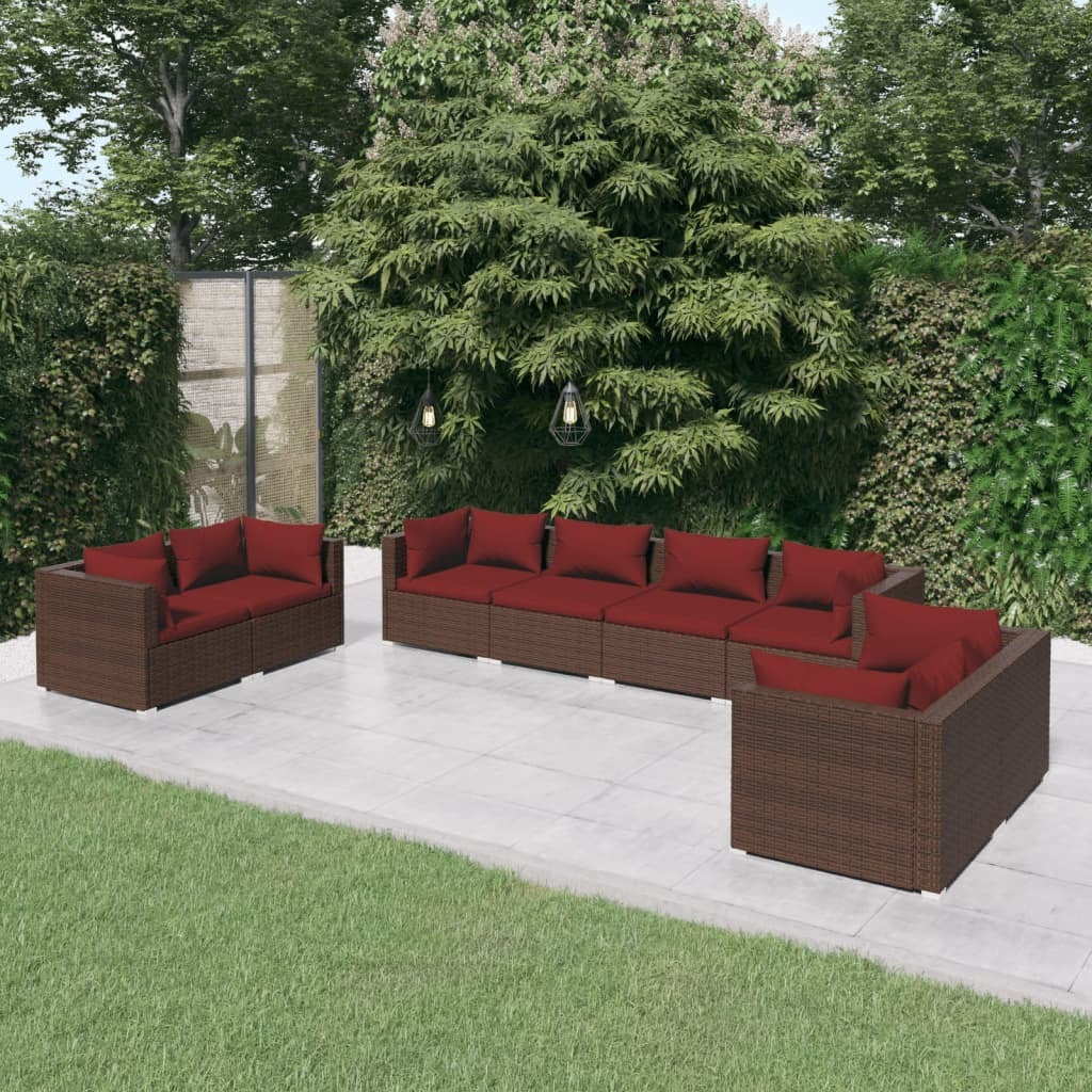 8 Piece Patio Lounge Set with Cushions Poly Rattan Brown