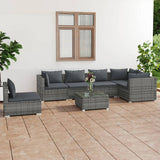 7 Piece Patio Lounge Set with Cushions Poly Rattan Gray
