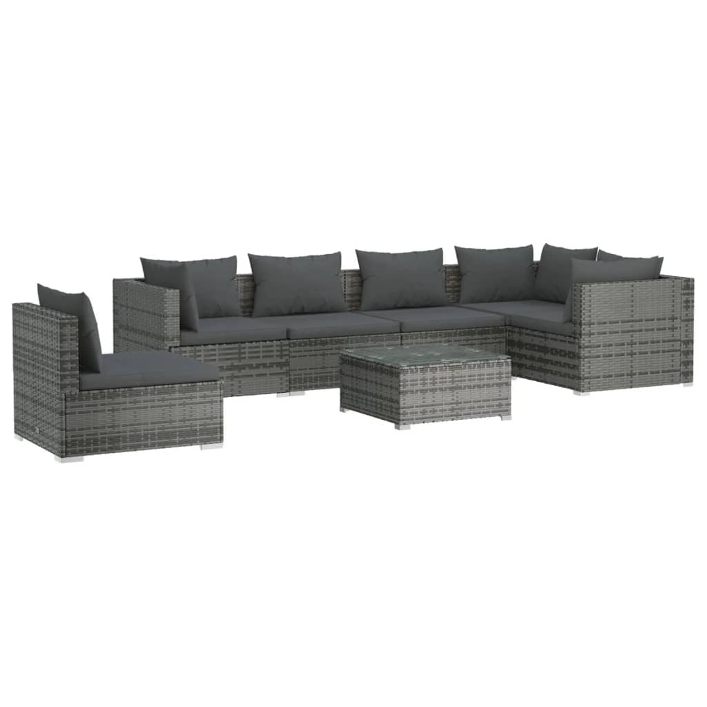 7 Piece Patio Lounge Set with Cushions Poly Rattan Gray