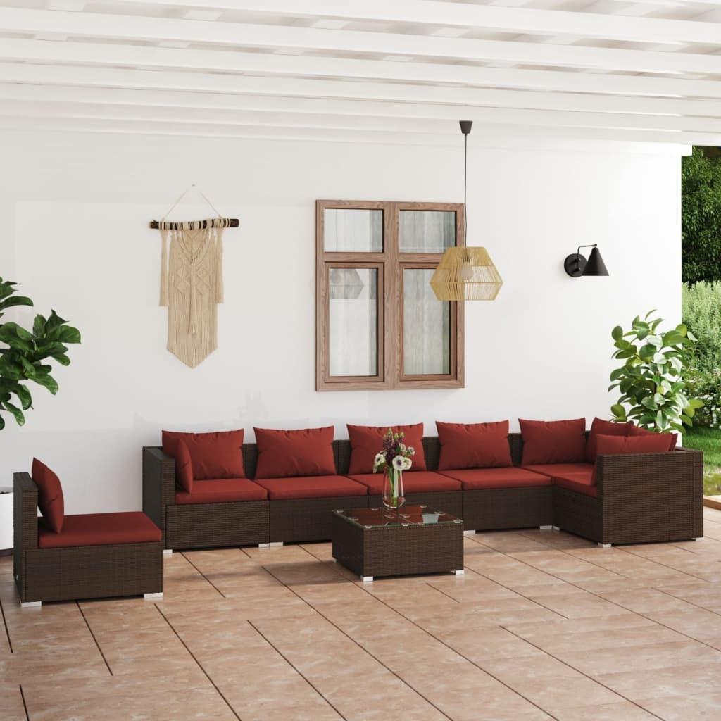 8 Piece Patio Lounge Set with Cushions Poly Rattan Brown