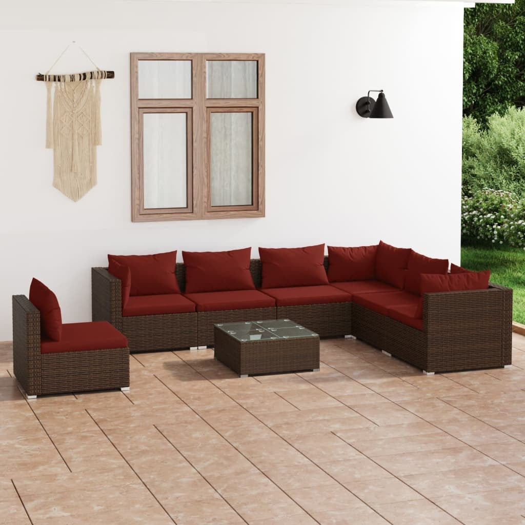 8 Piece Patio Lounge Set with Cushions Poly Rattan Brown
