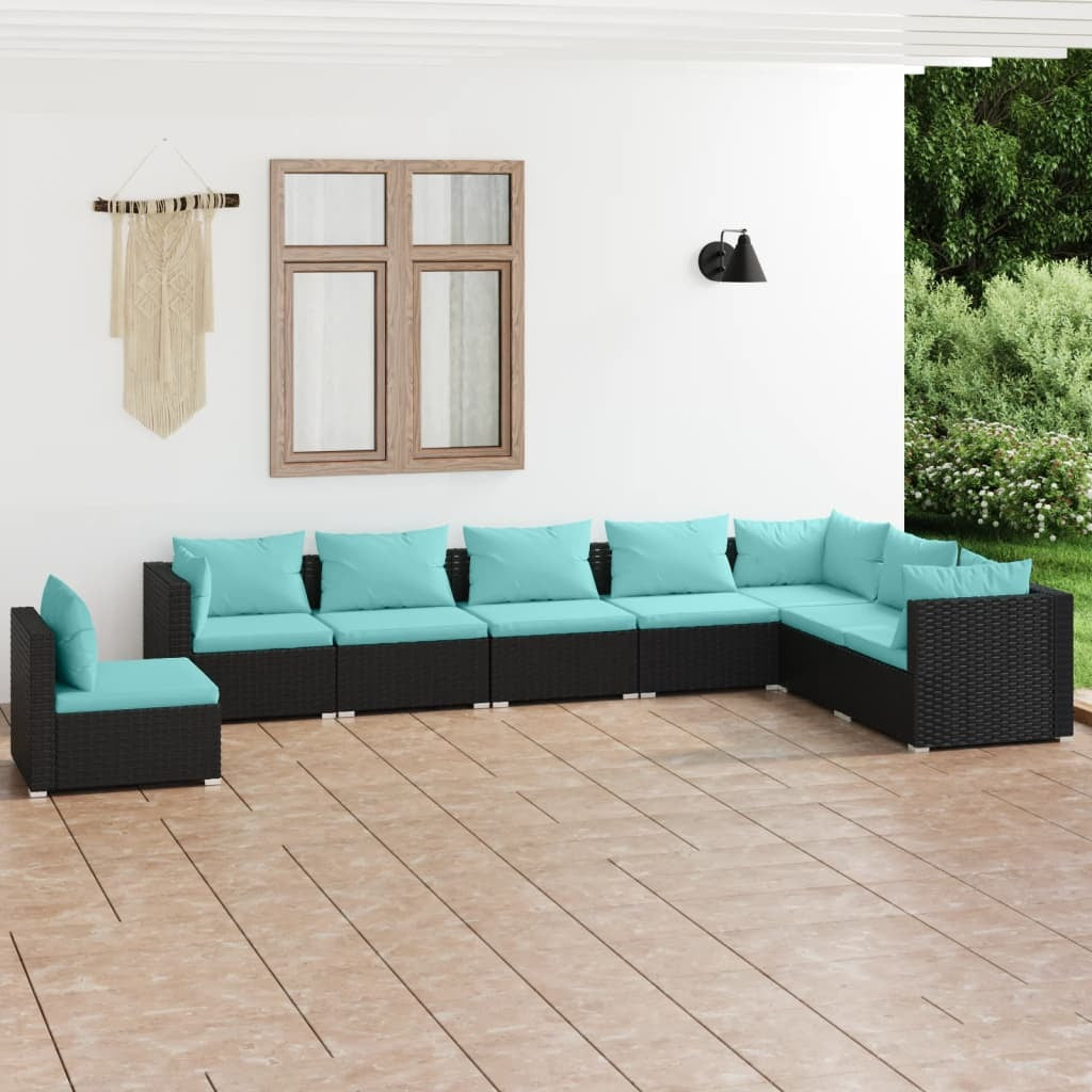 8 Piece Patio Lounge Set with Cushions Poly Rattan Black