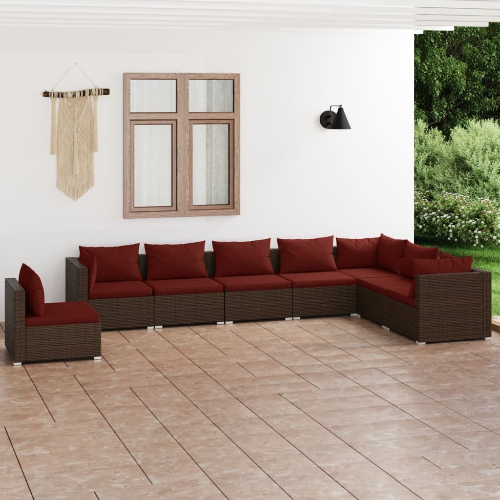 8 Piece Patio Lounge Set with Cushions Poly Rattan Brown
