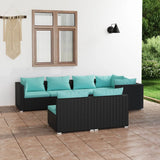 7 Piece Patio Lounge Set with Cushions Black Poly Rattan