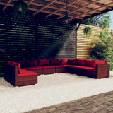 10 Piece Patio Lounge Set with Cushions Brown Poly Rattan
